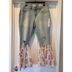Upcycled Flare Jeans Stretch Bohemian Size 16